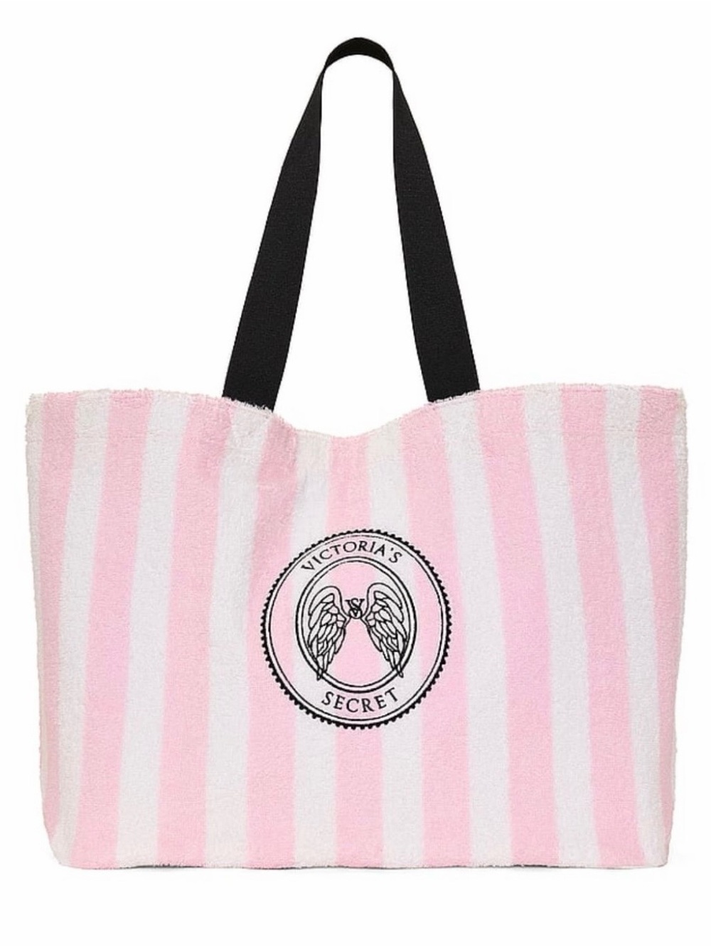Victoria's Secret Pink and White Striped Logo Tote with Black